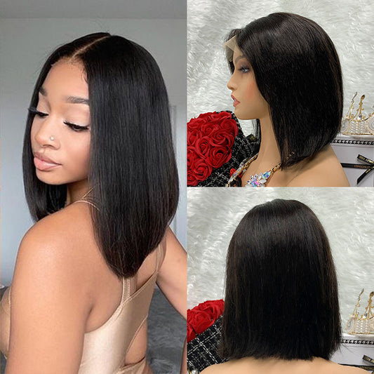 natural black 4x4 Straight Lace Closure Bob Wig