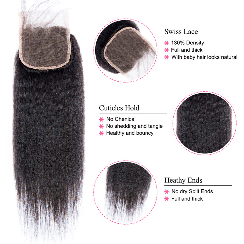 4*4 natrue kinky straight Transparent Lace Closure