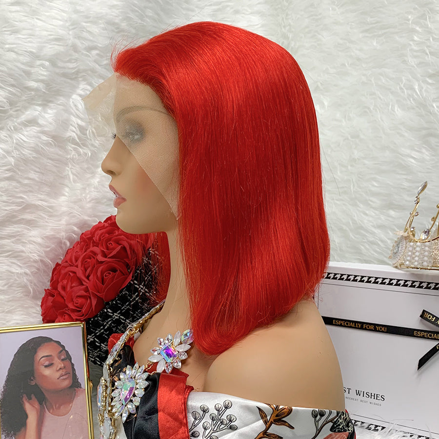 Bright red Side Part Minimalist Lace Bob Wig I Summer Vibe