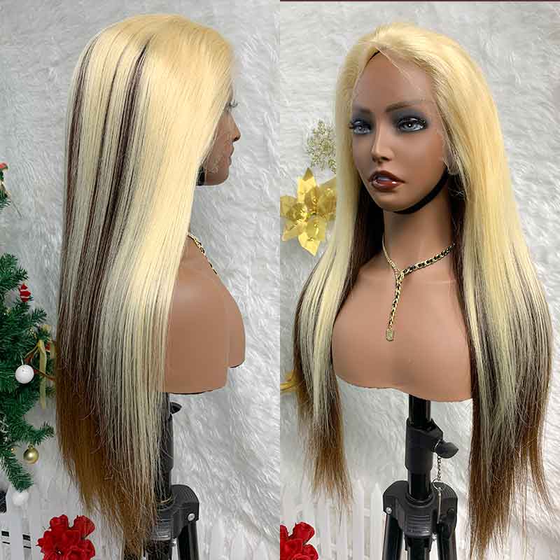 13X4 #613+#2 straight HD Lace Frontal Wig 100% virgin human wig