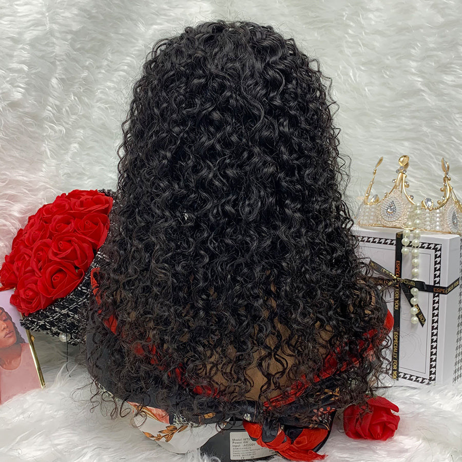 Kinky Jerry Curl Full Lace Wig Water Body Wave Front Wig 13x6 With Transparent Lace