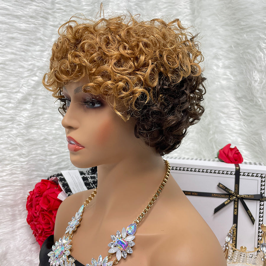 1B-30 No Lace Wigs Color Machine Made Raw Guangzhou Wig Remy Curly Pixie Wigs