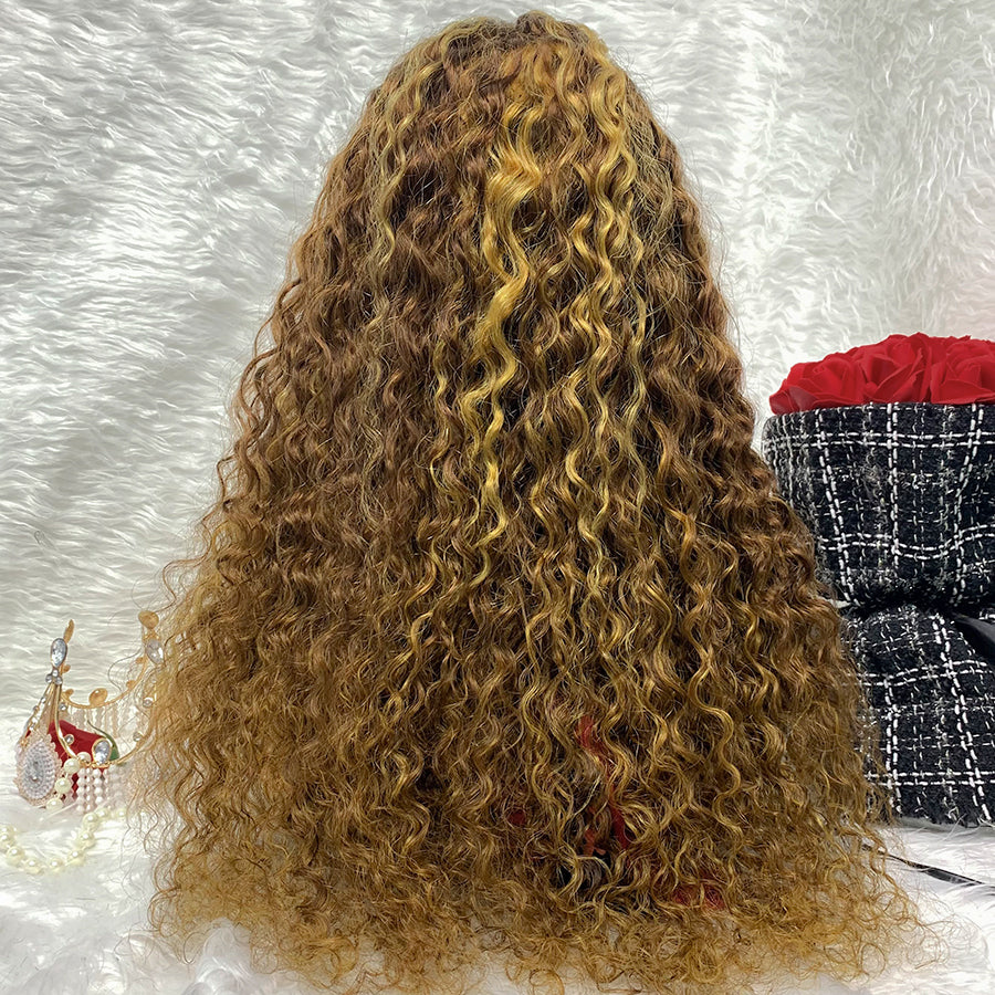 13x4 water wave Brazilian Curly Full Lace Human Hair Wig