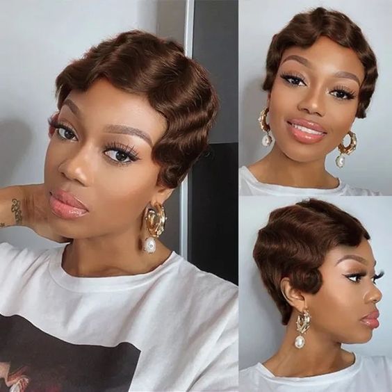 #4 Machine Made Finger Wave Pixie Wigs