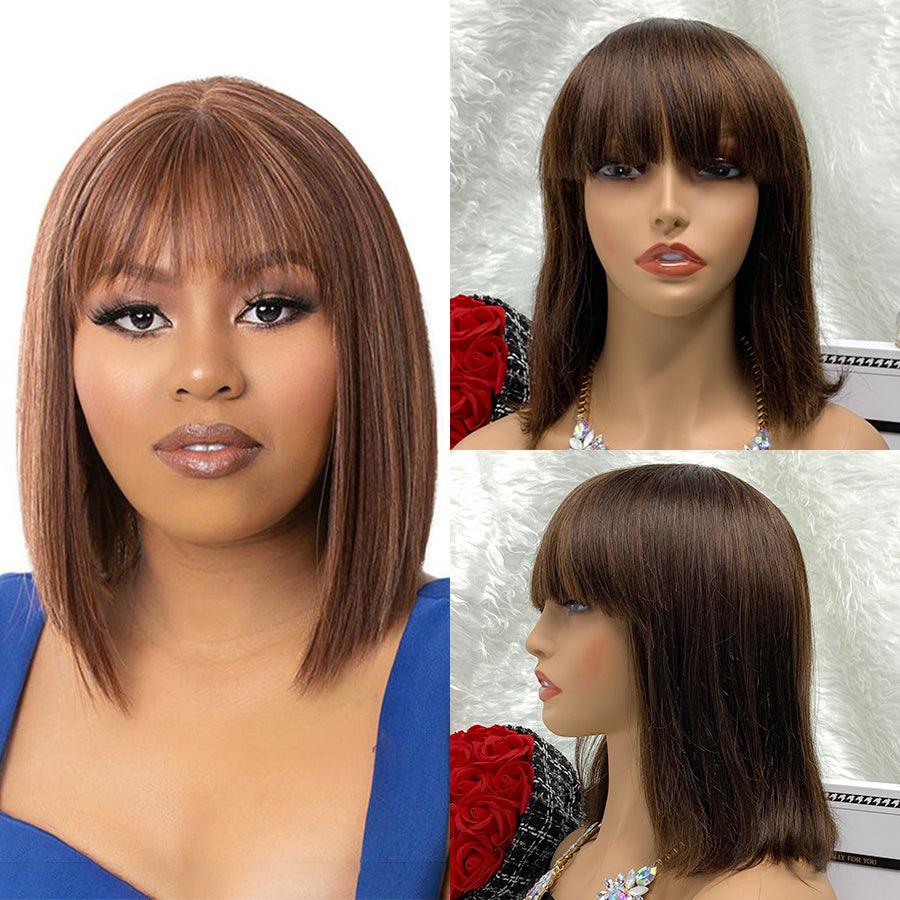 #2 Machine Made Color Wigs Human No Lace Cuticle Aligned Hair Bob Wig