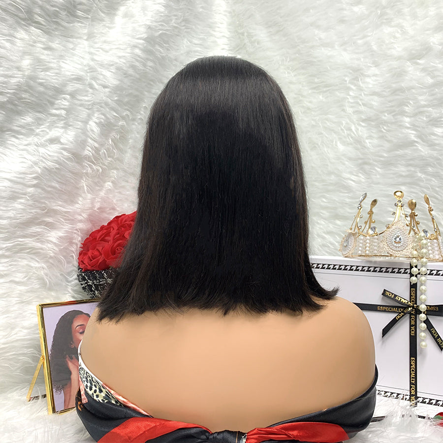 13x4  black Transparent Peruvian Hair Wig Virgin Colored Bob Lace Front Wig Hair