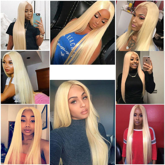 613 13*4 straight Blonde 100% Virgin Clear Lace Frontal Wig