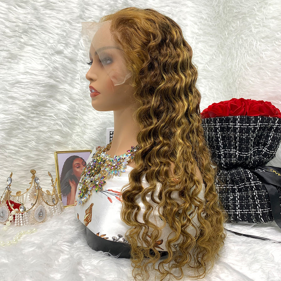 13x4 deep wave Brazilian Curly Lace Human Hair Wig