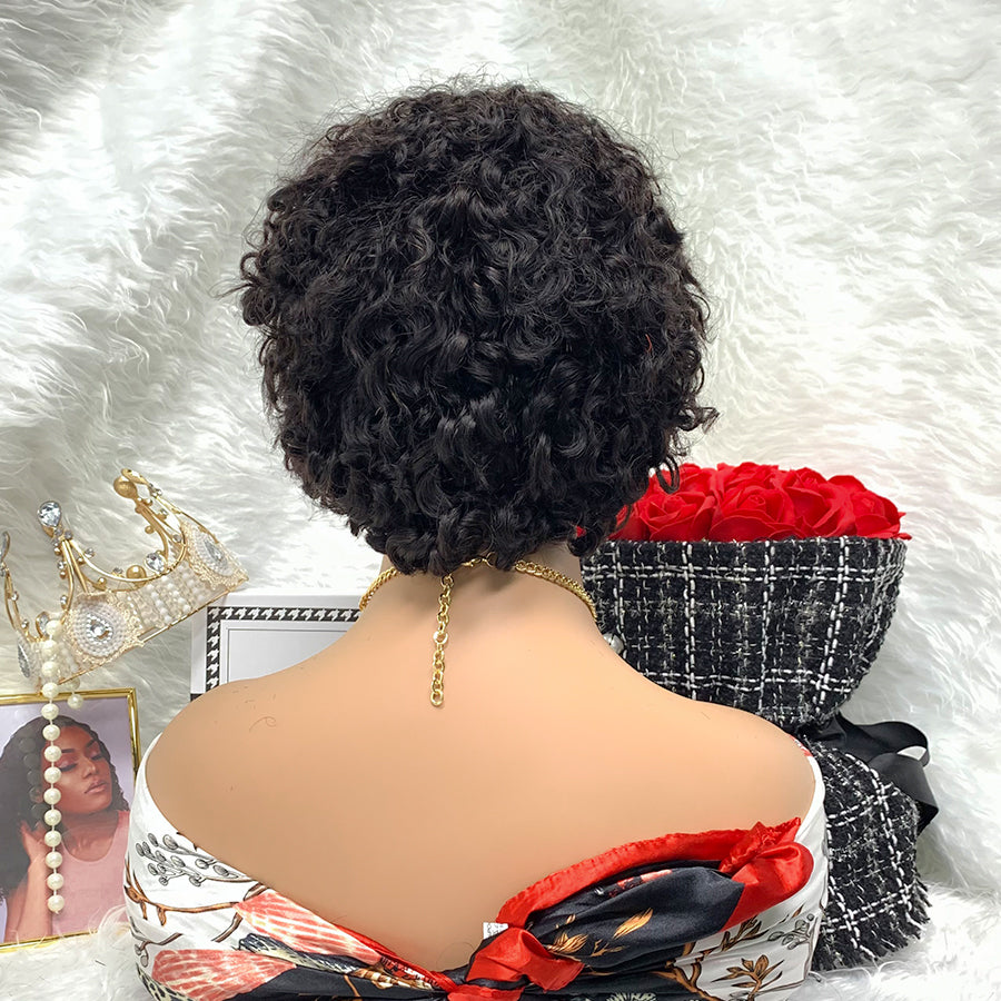 13*4 Short Raw Hair Wig Pixie Curly Remy Brazilian Wig 12A Transparent Frontal Lace Wigs