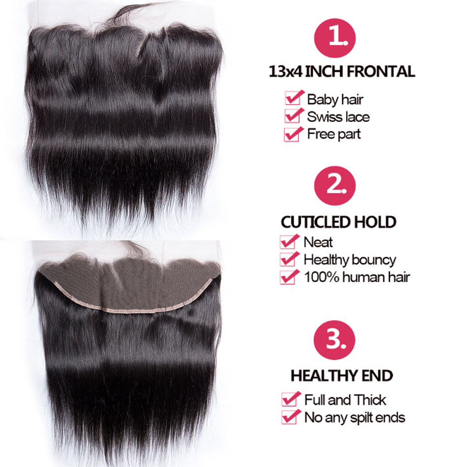 4 Bundles #natural straight Hair With 13x4 Lace Closure Hair