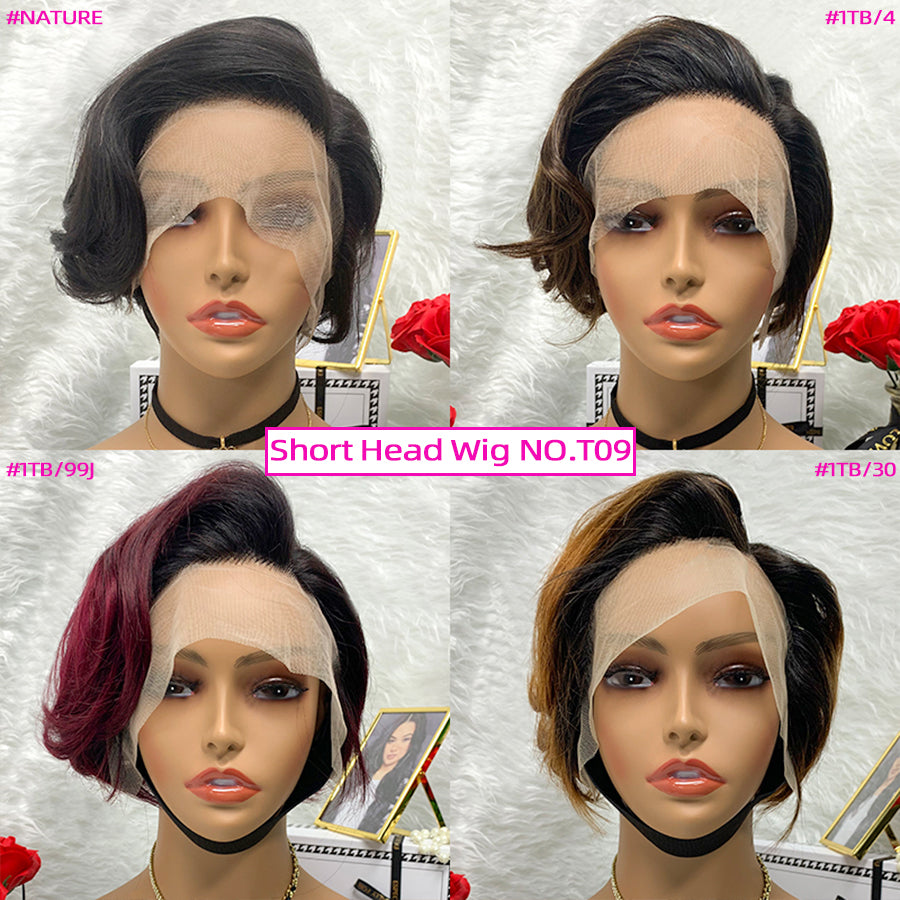 customized 1TB-4 13x1 Lace Frontal Wig Short Curly Human Hair Wig For Ladies