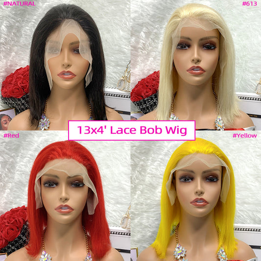 13x4  Transparent Peruvian Hair Wig Virgin Colored Bob Lace Front Wig Hair