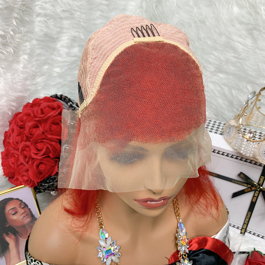 Bright red Side Part Minimalist Lace Bob Wig I Summer Vibe