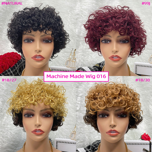 Unprocessed No Lace Wigs Color Machine Made Raw Guangzhou Wig Remy Curly Pixie Wigs