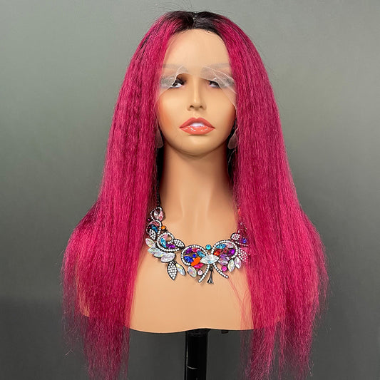 100% Human 13 x 1 red Kinlcg Straight Lace Frontal  wig head cover