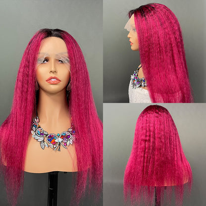 100% Human 13 x 1 red Kinlcg Straight Lace Frontal  wig head cover