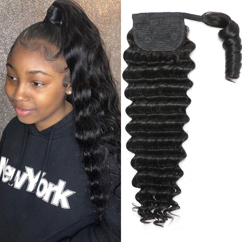 Unprocessed Hair Ponytail Body Water Deep Wave Ponytail Hair Extensions Kinky Straight Jerry Curly