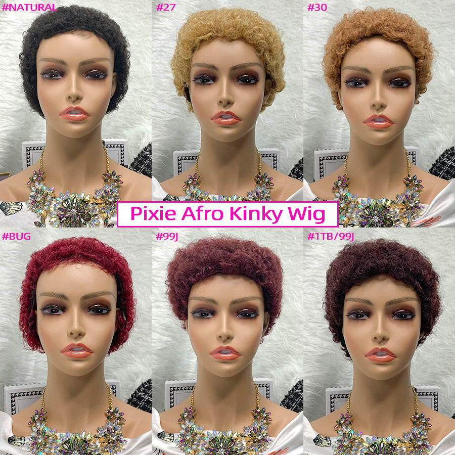 1TB-99J No Lace Machine Made Pixie Afro Kinky Wig