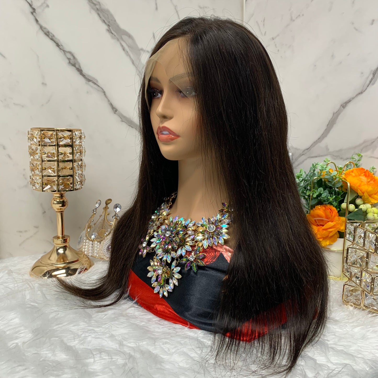 Natural black full lace straight wigs 100% virgin human wig