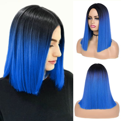 BLUE Bob Wigs 4x4 100% Virgin Wigs Human Hair Lace Front Wig