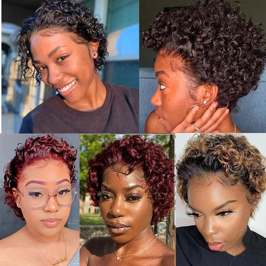 13x1 350 100% Virgin Hair Pixie Wig Curly  Remy Transparent Lace Short Curly Wigs