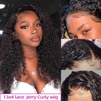 13*4  Jerry cruly Lace Frontal Wigs 100% Virgin Human Hair