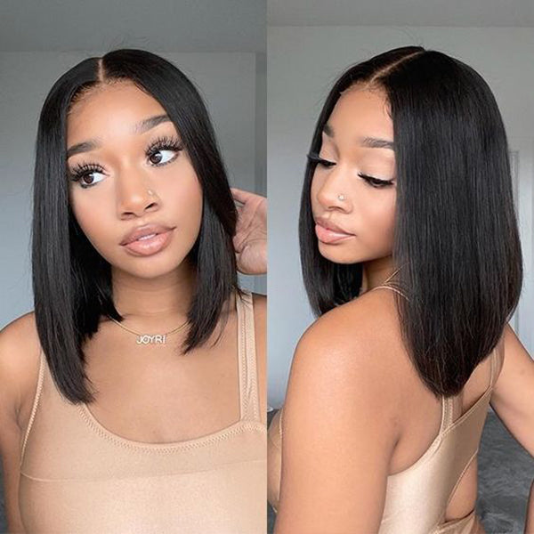 natural black 4x4 Straight Lace Closure Bob Wig