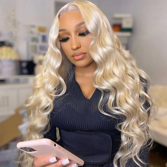 613 13*4 body wave Blonde 100% Virgin Clear Lace Frontal Wig