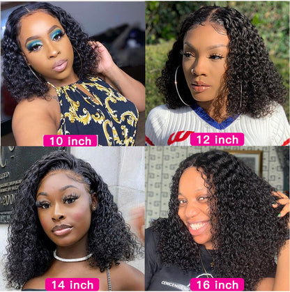 NATURE Machine Made No Lace Fringe Water Wave Curls Bob Wigs With Bangs