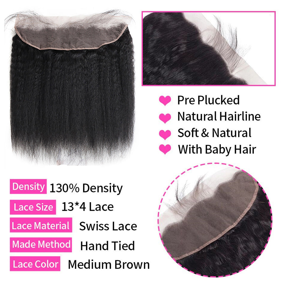 4 Bundles #natural kinky straight Hair With 13x4 Lace Closure Hair