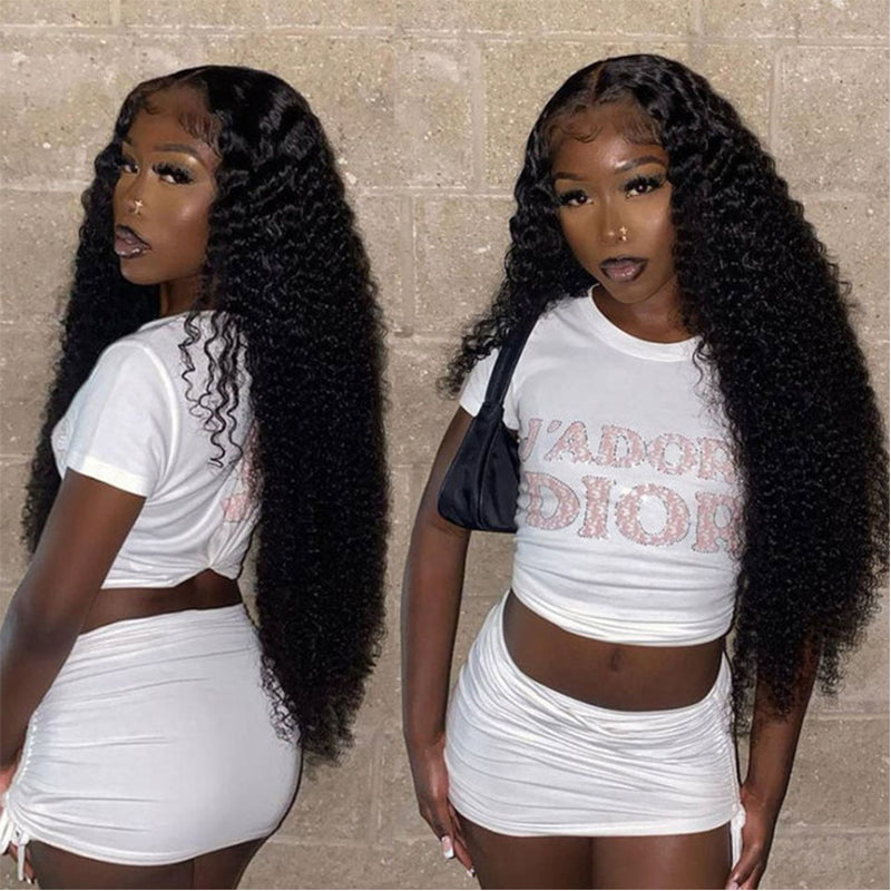 13*4  NATURE deep wave Lace Front  Wigs 100% Virgin Human Hair