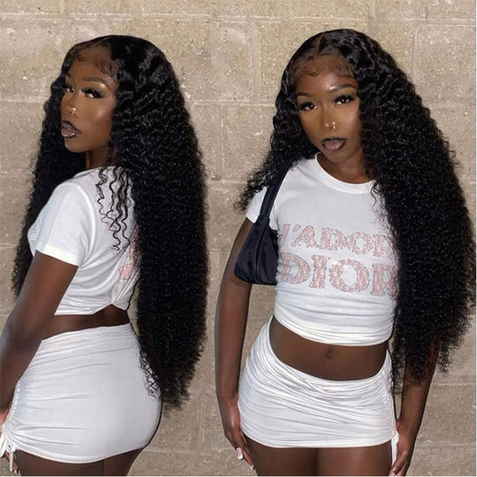 13*4  NATURE deep wave Lace Front  Wigs 100% Virgin Human Hair