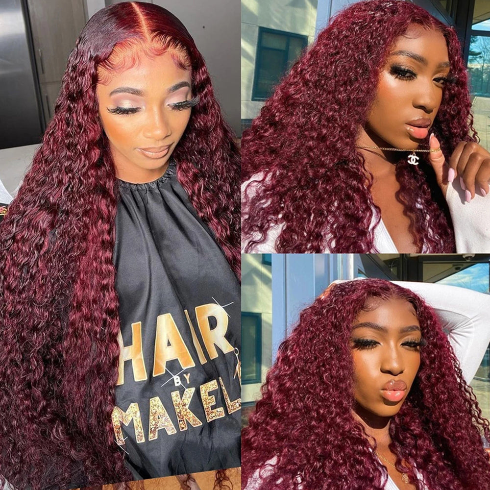 13*4 water wave 99J Lace Front  Wigs 100% Virgin Human Hair