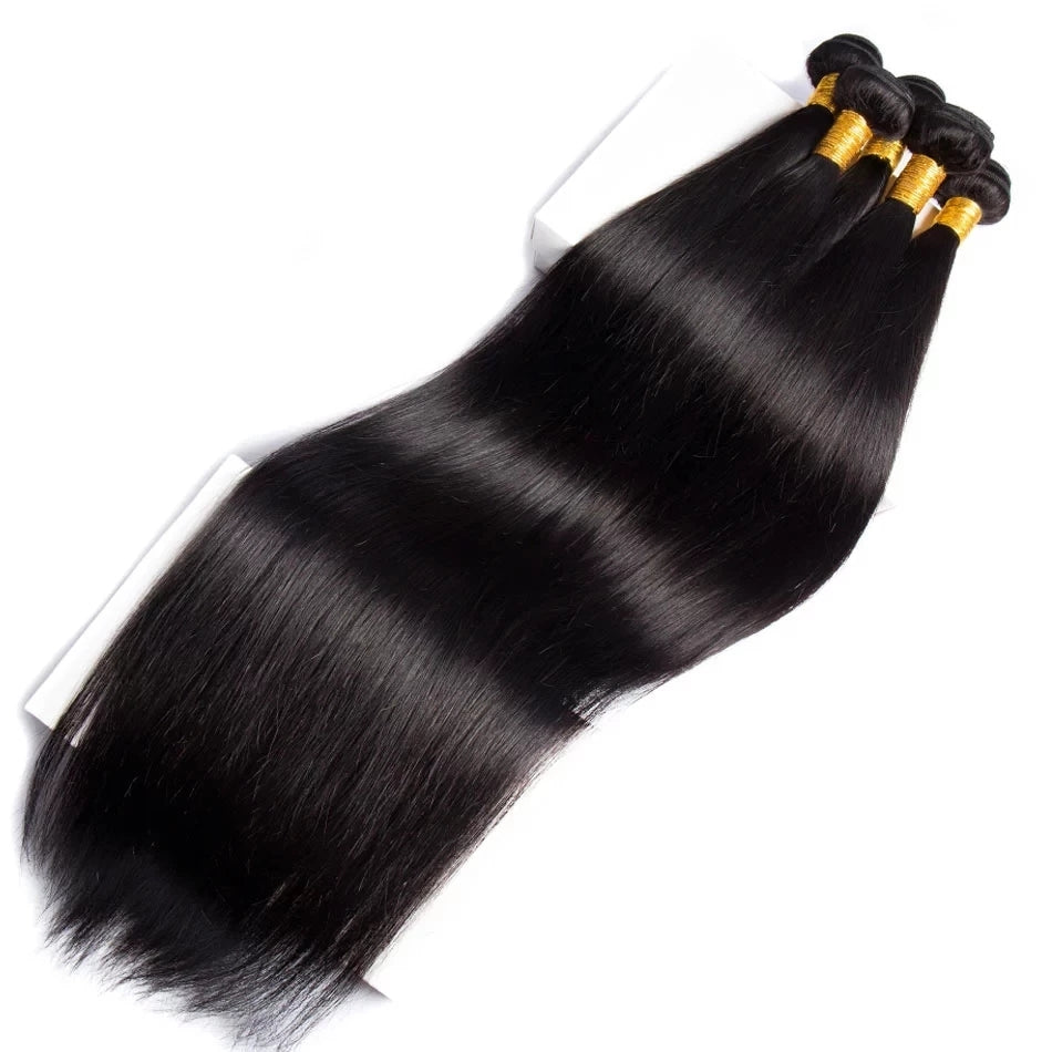 4 Bundles #natural straight Hair With 4x4 Lace Closure Hair