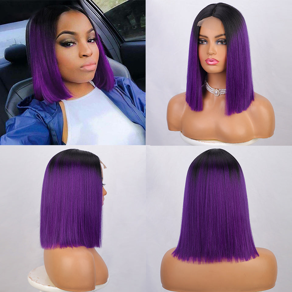 purple Bob Wigs 4x4 100% Virgin Wigs Human Hair Lace Front Wig