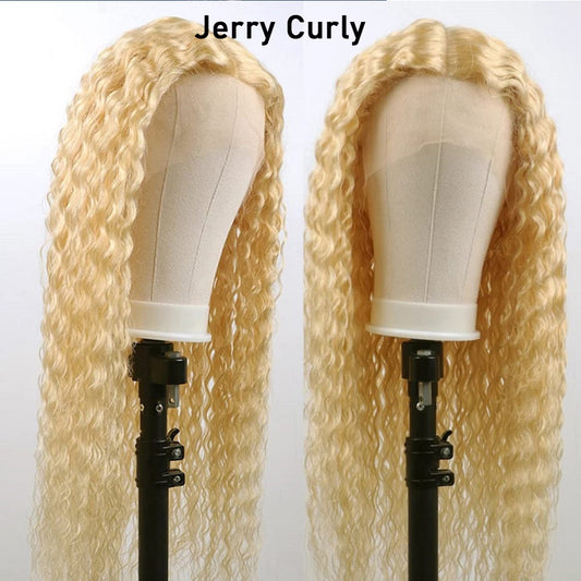 613 13*4 Jerry cruly Blonde 100% Virgin Clear Lace Frontal Wig