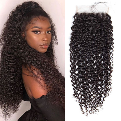 4*4 natrue kinky curly Transparent Lace Closure