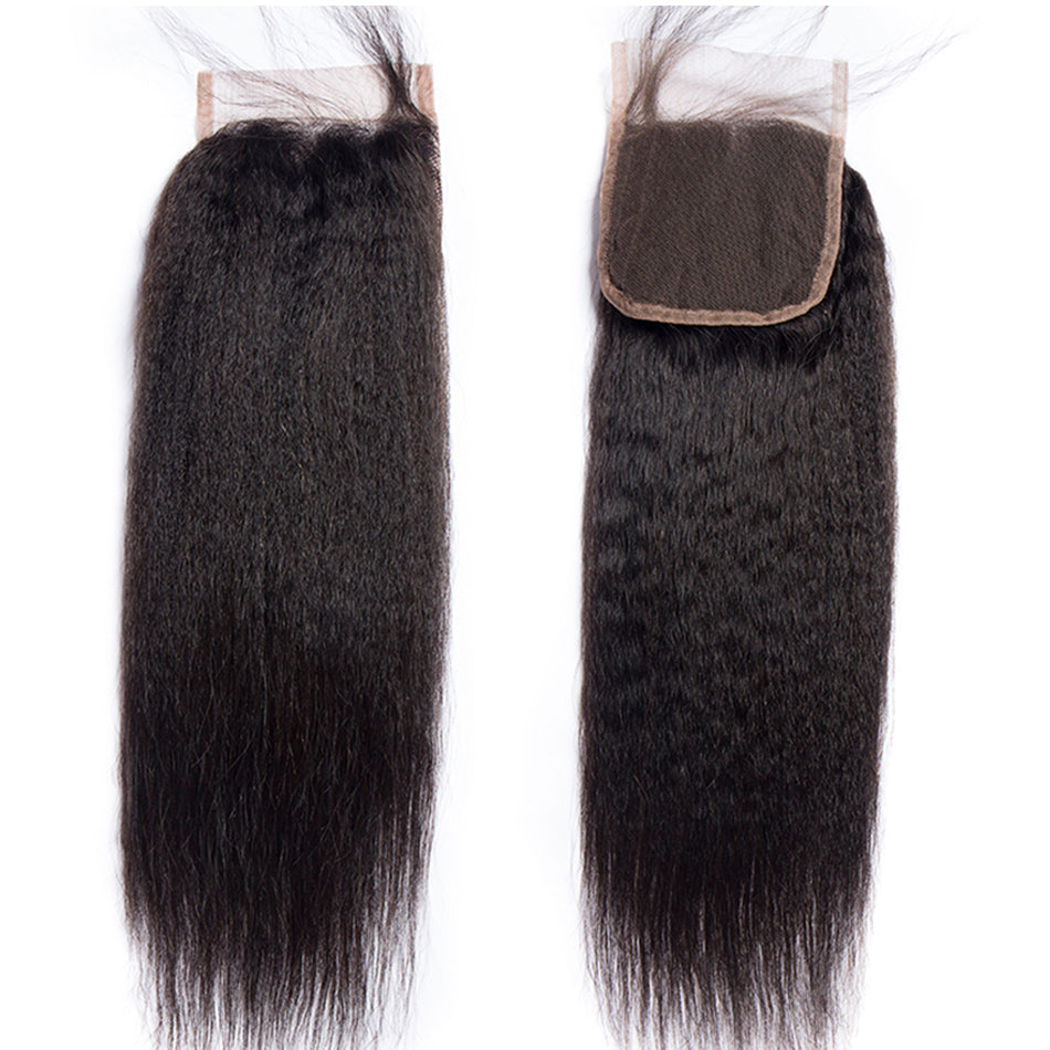 4 Bundles #natural kinky straight Hair With 4x4 Lace Closure Hair