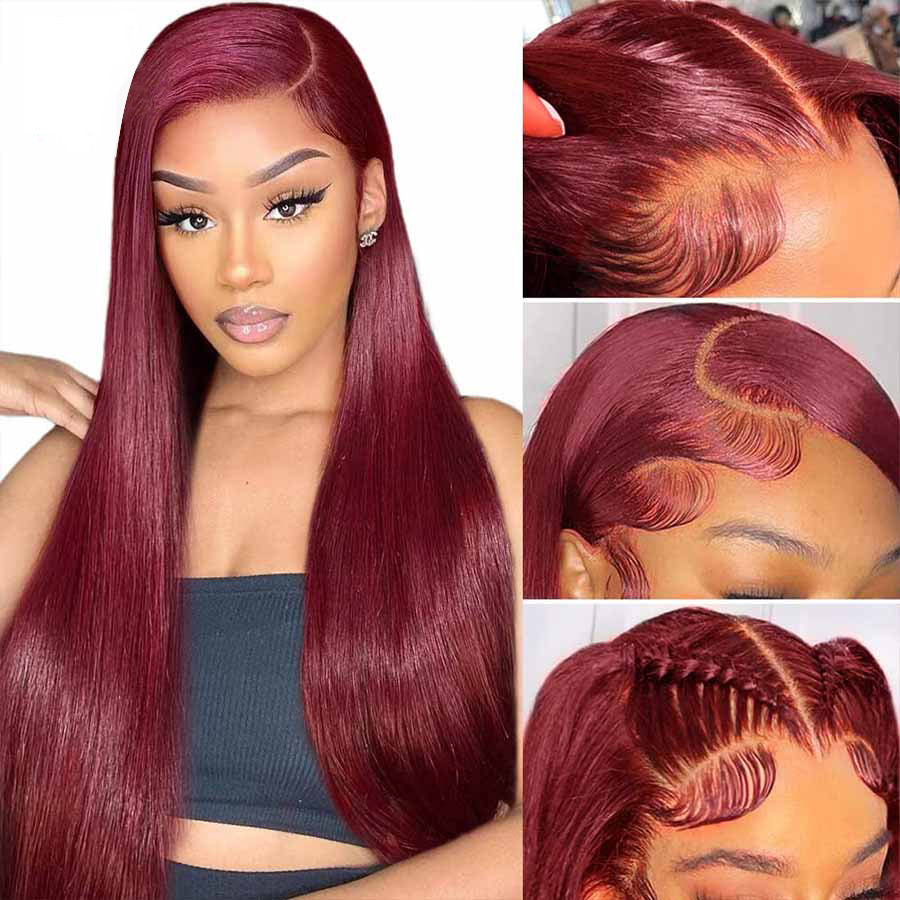 13*4 straight 99J Lace Front  Wigs 100% Virgin Human Hair