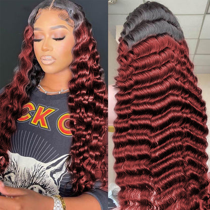 13x6 deep wave 1B-99J Lace Frontal Wig 100% Human Hair Virgin Hair