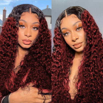 13x6 water wave 1B-99J Lace Frontal Wig 100% Human Hair Virgin Hair