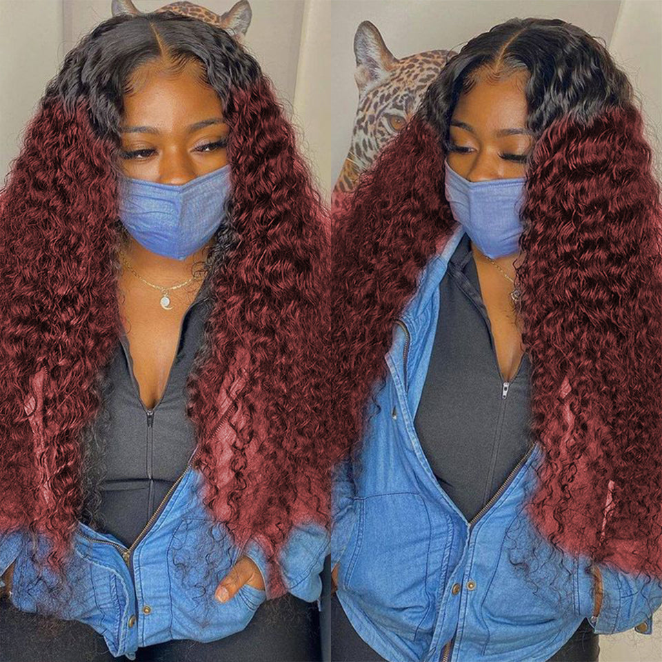 13x6 water wave 1B-99J Lace Frontal Wig 100% Human Hair Virgin Hair