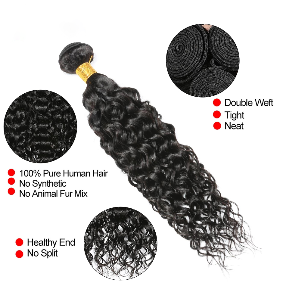 3 Bundles #natural water wave Hair With 4x4 Lace Closure Hair