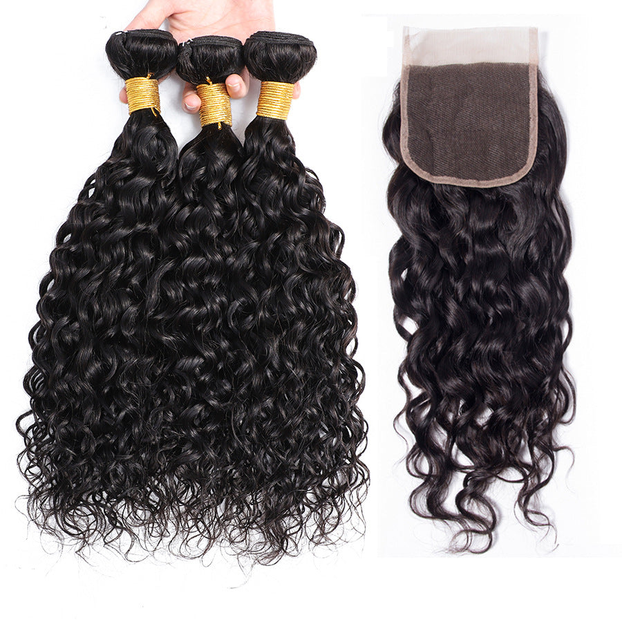 3 Bundles #natural water wave Hair With 4x4 Lace Closure Hair