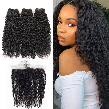 3 Bundles #natural kinky cruly Hair With 13x4 Lace Closure Hair