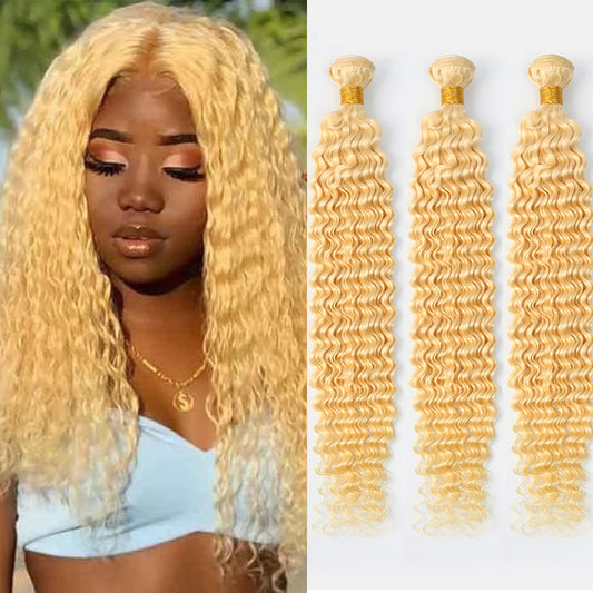 3 Bundles 10A water wave Raw Hair Extension Bundle #613