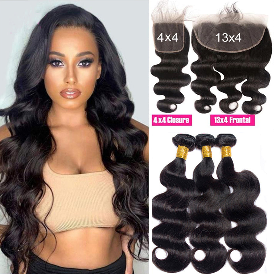 3 Bundles #natural body wave Hair With 13x4 Lace Closure Hair