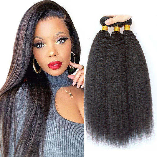 3 Bundles 9A natural kinky straight Raw Hair Extension Bundle