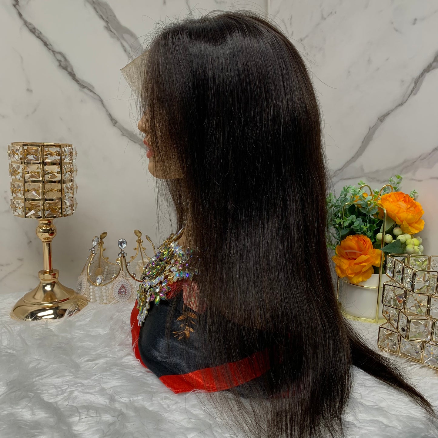 Natural black full lace straight wigs 100% virgin human wig