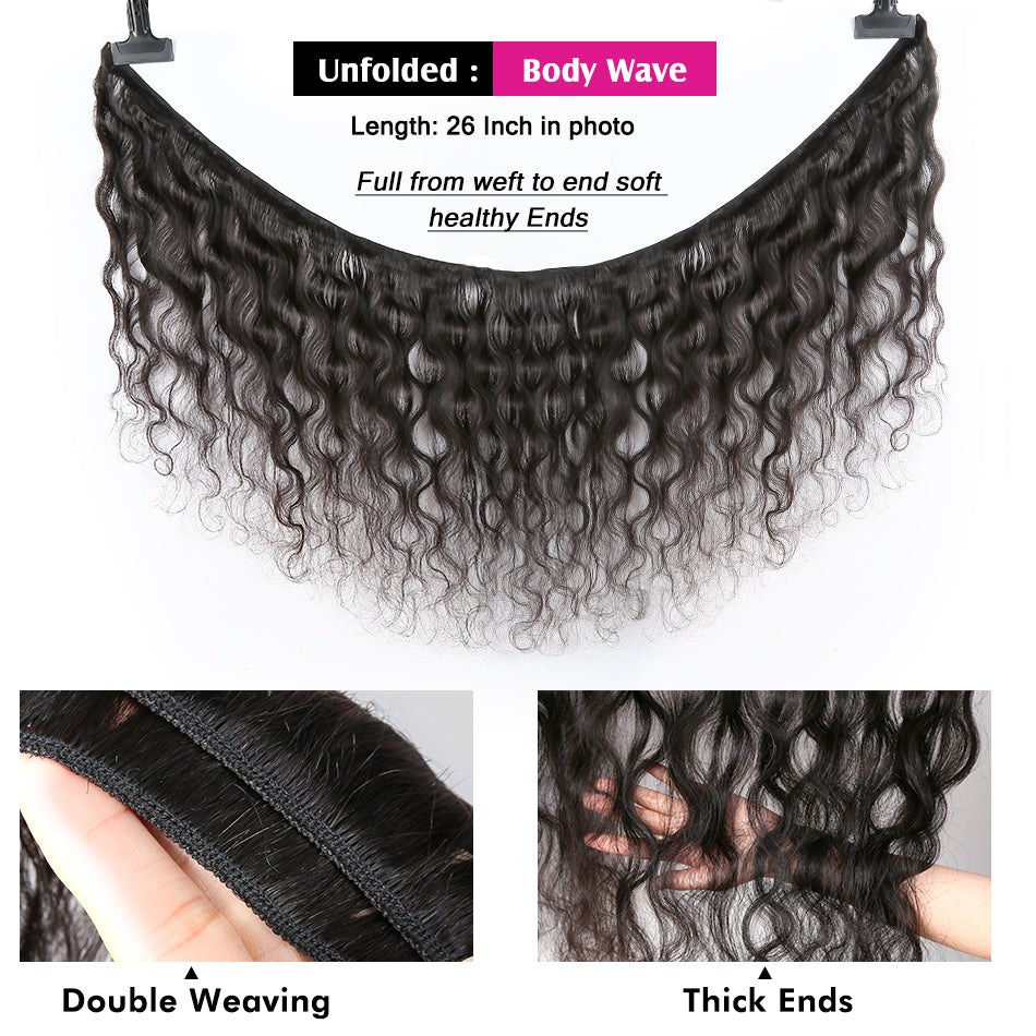 3 Bundles 11A natural body wave Raw Hair Extension Bundle